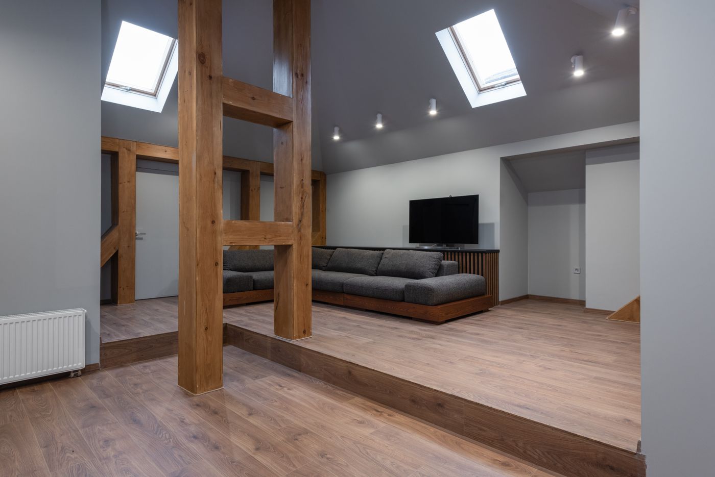 A room with low seating and a clear foreground