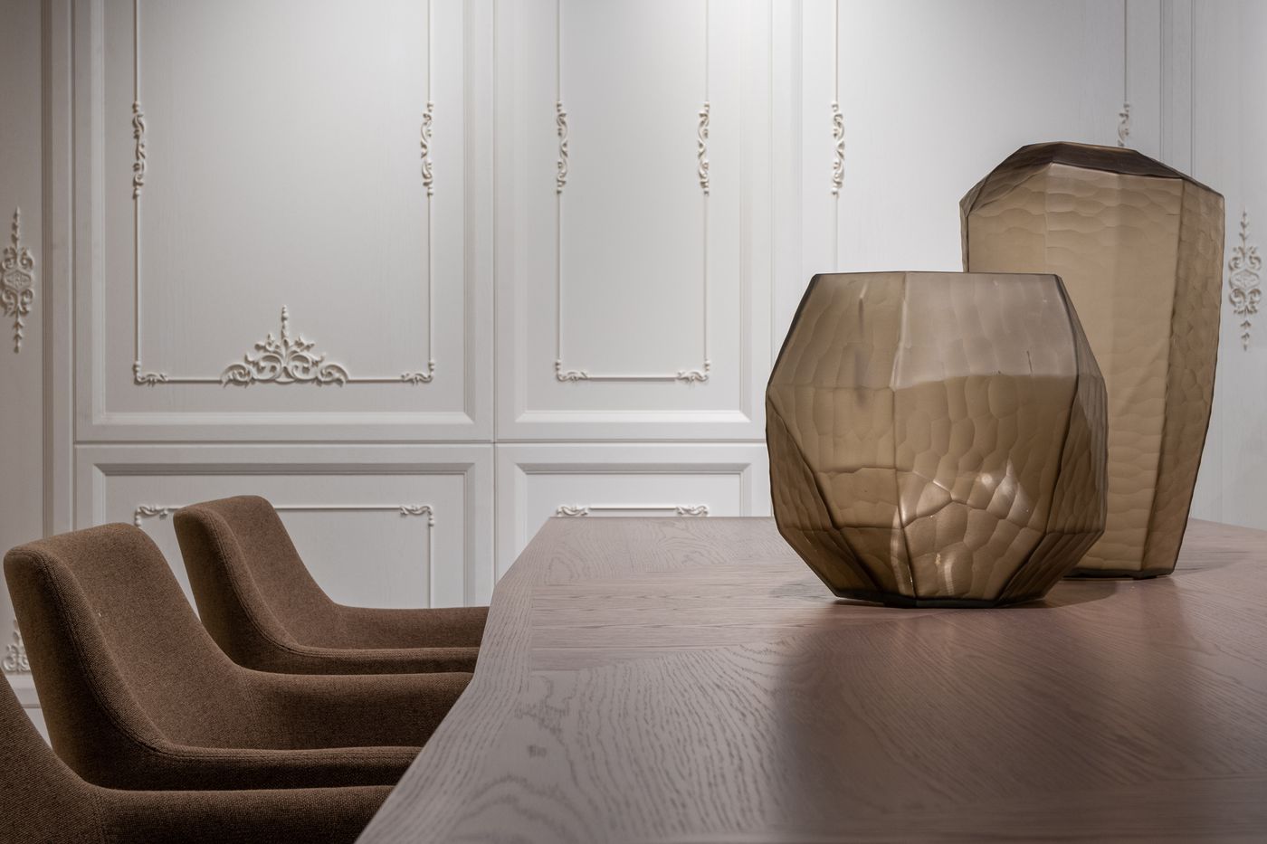 Decorative vessels on a dining table