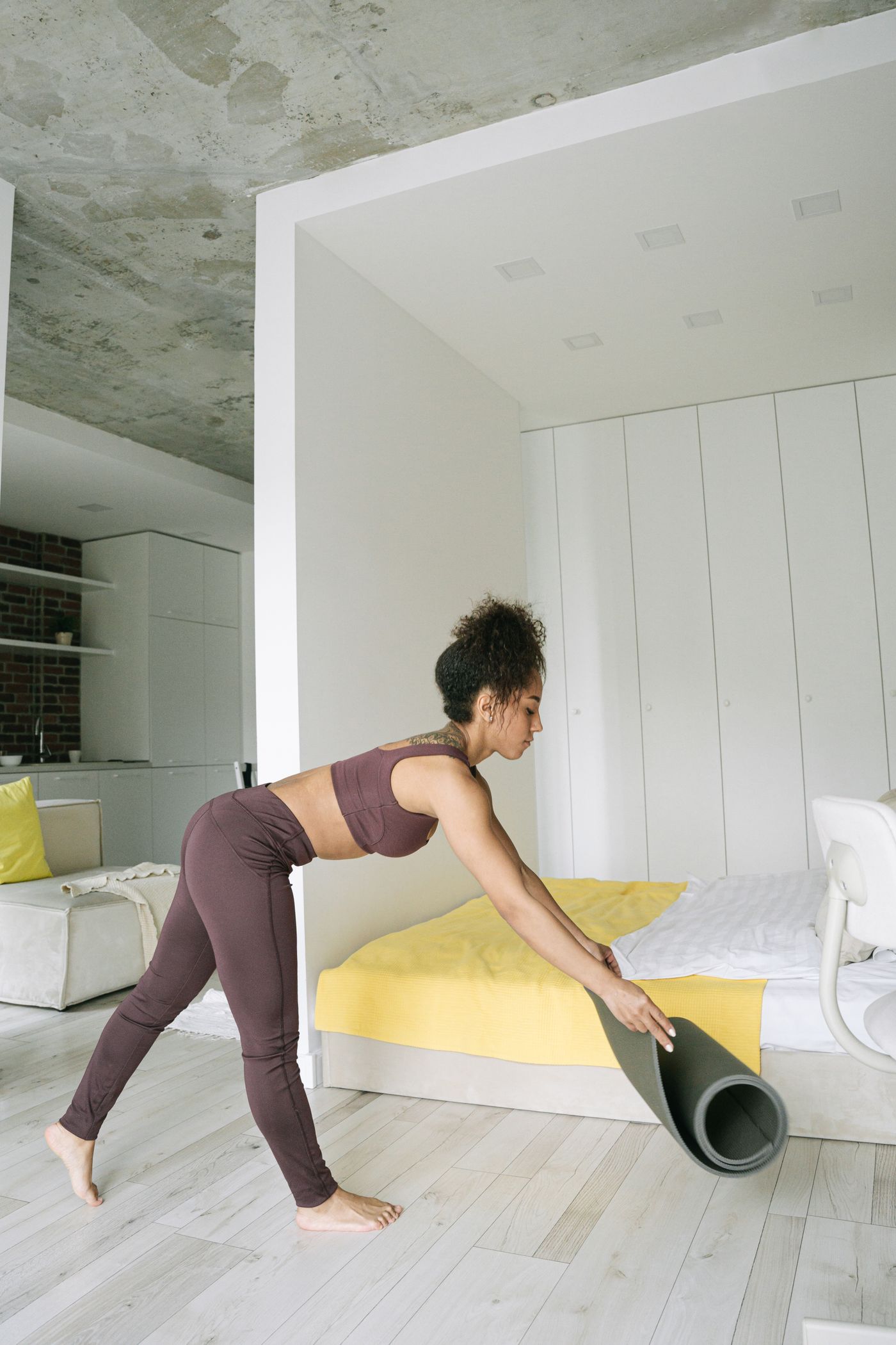 Make a Pack-Away Yoga-Mat Space in a Small Rental