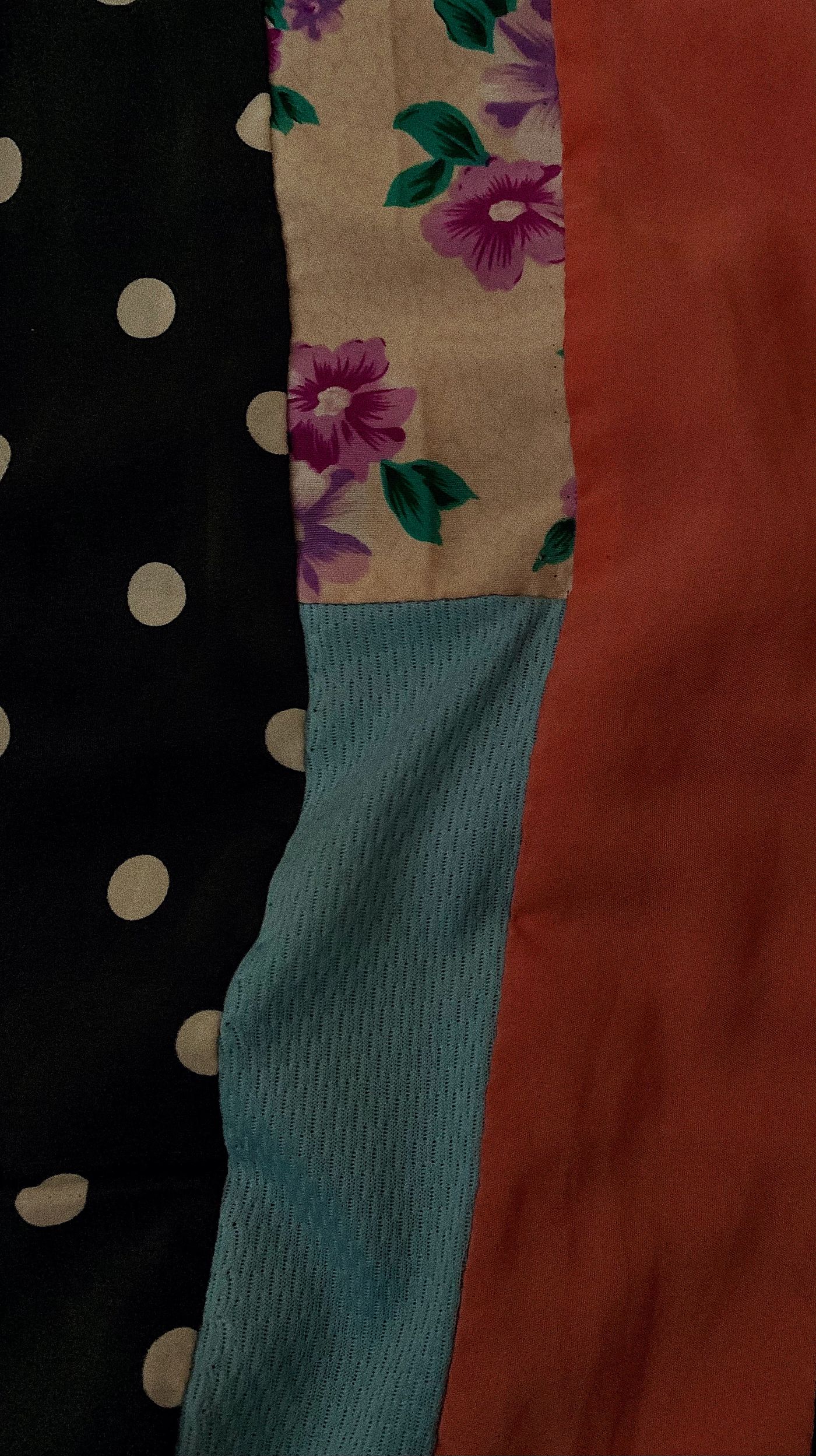 Joined textile pieces in different colors and textures